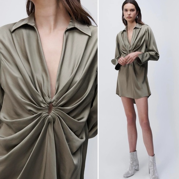 Jonathan Simkhai Dresses & Skirts - NWT Jonathan Simkhai Roma Draped Twist Front Cutout Satin mini dress in Willow